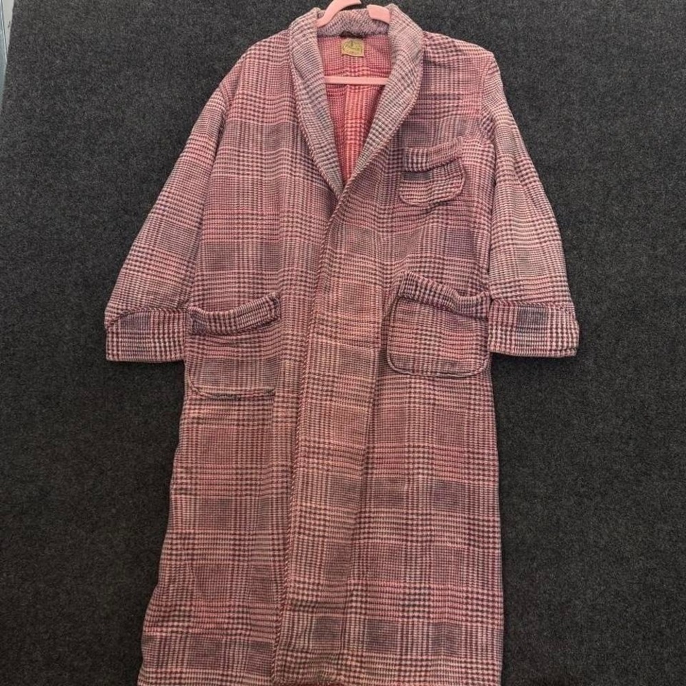 1940s Sears Pilgrim Plaid Heavy Cotton Robe House Coat Mens One Size Fits All
